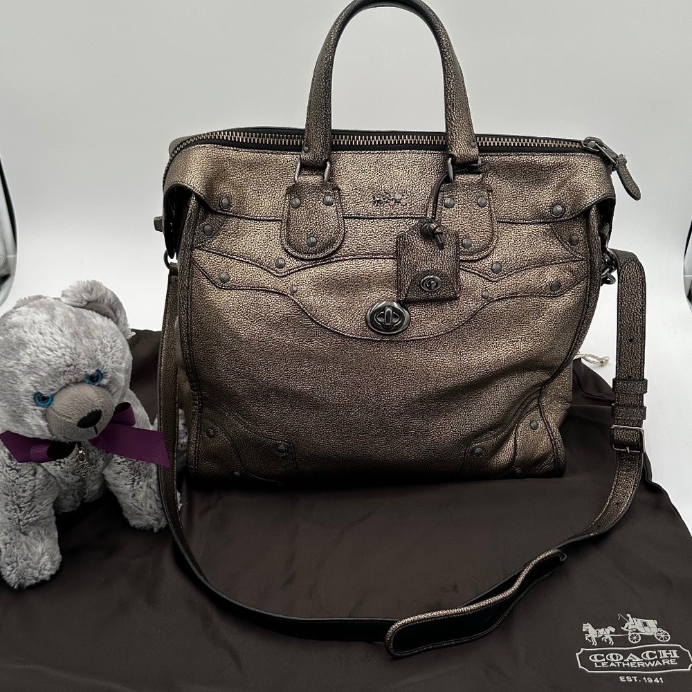 COACH RHYDER 33 ELEVATED SATCHEL" OIL SLICK" METALLIC LEATHER - Picture 1 of 13